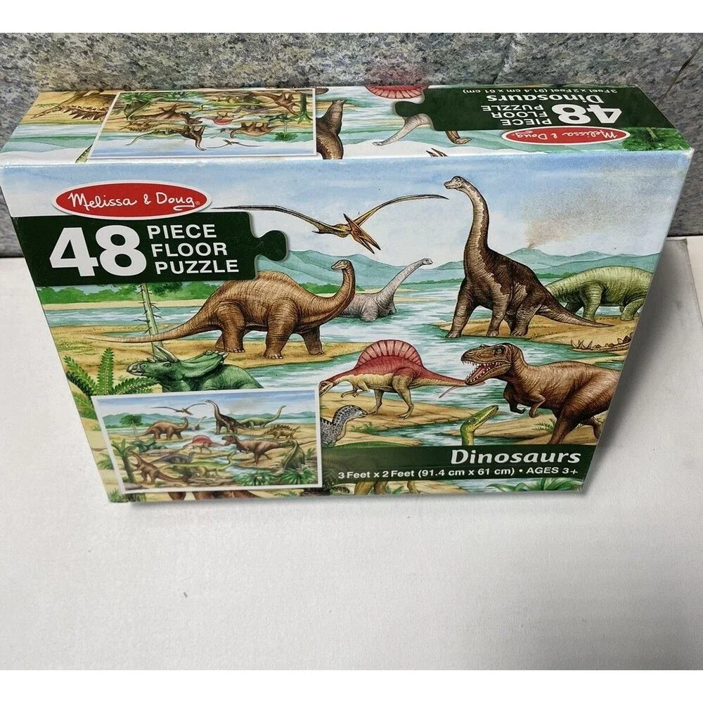 MELISSA & DOUG Floor Puzzle Dinosaurs 48 Jumbo Pieces Easy Clean 🧩🎁 EUC